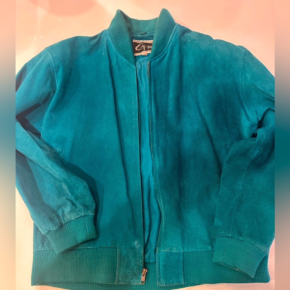 Vintage global identity leather bomber jacket